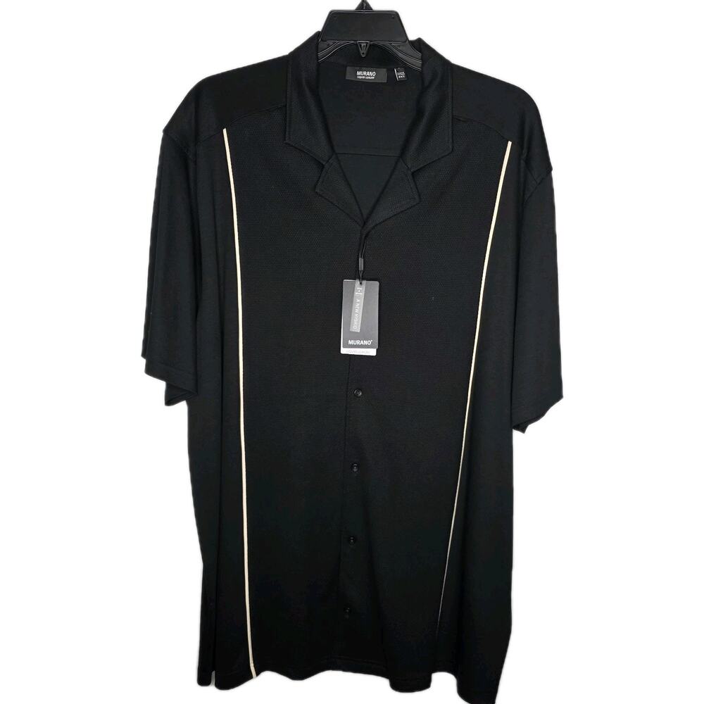 Murano Liquid Luxury Mens 2XT Black Short Sleeve Button Down Cotton Shirt Camp